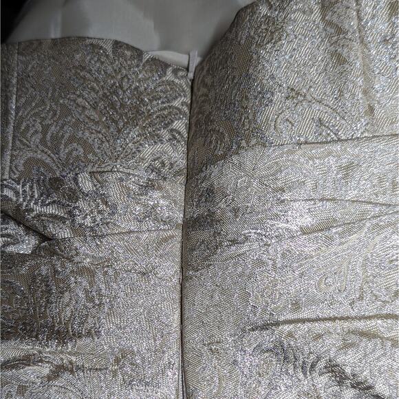 Priscilla Of Boston Dress Women Sz 12 Gold On Gold Semi-Formal Jacquard Pleated - Picture 12 of 15